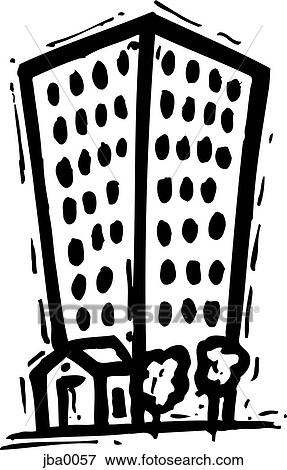 Stock Illustration - apartment high-rise b&w. Fotosearch