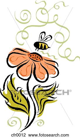 bee and flower View Large Illustration Drawing - bee and flower. Fotosearch
