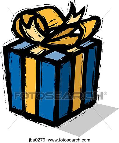 Stock Illustration - blue gift with yellow ribbon. Fotosearch