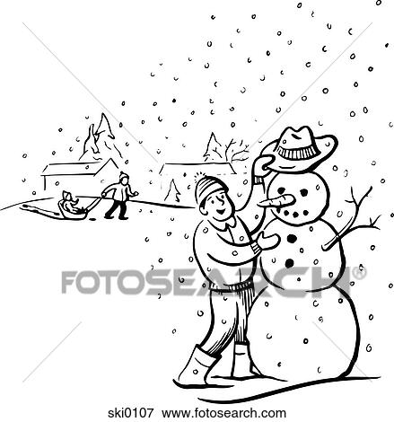 Stock Illustration - building a snowman b&w. Fotosearch