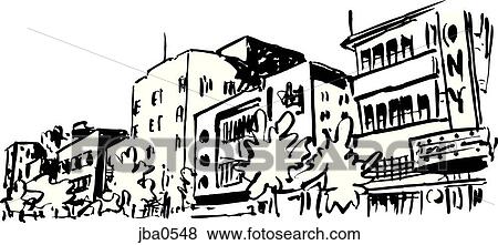 buildings in the city b&w View Large Illustration Stock Illustration - buildings in the city b&w. Fotosearch