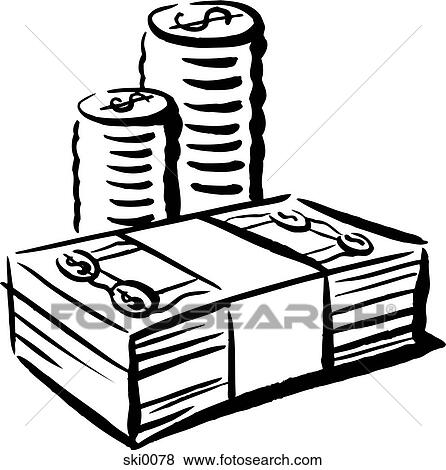 Stock Illustration - cash and coins b&w. Fotosearch