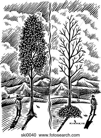 Clipart - changing seasons b&w. Fotosearch