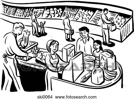 Stock Illustration - checkout counter b&w. Fotosearch