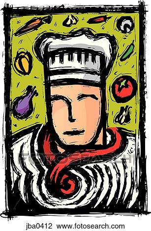 Drawing - chef and vegetables. Fotosearch