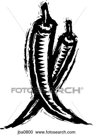 Clipart - chili peppers b&w. Fotosearch
