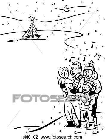 Drawing - christmas caroling b&w. Fotosearch