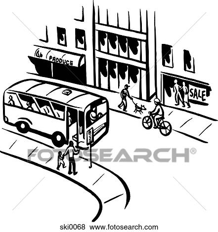 Stock Illustration - city life b&w. Fotosearch
