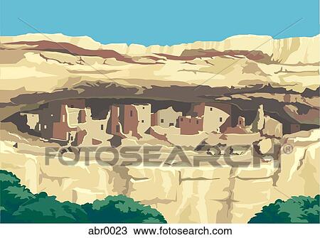 Drawing - cliff dwellings. Fotosearch