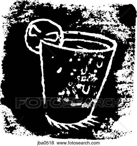 Stock Illustration - cocktail with lemon b&w. Fotosearch
