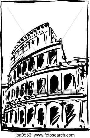 Drawing - coliseum in rome b&w. Fotosearch