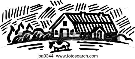 Stock Illustration - cow at the farm b&w. Fotosearch