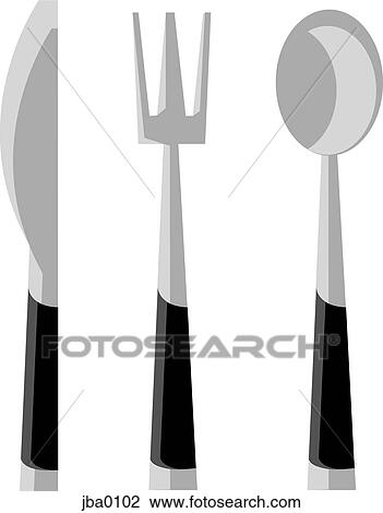 Drawing - cutlery b&w. Fotosearch