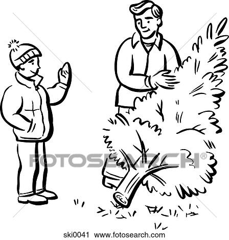Clip Art - cutting down the tree b&w. Fotosearch