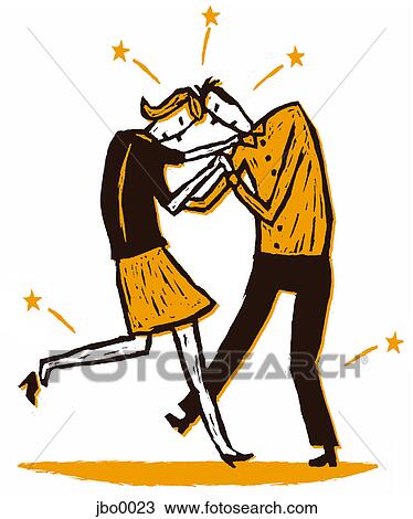 Drawing - dancing couple bumping heads. Fotosearch