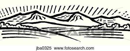 Stock Illustration - distant hills b&w. Fotosearch