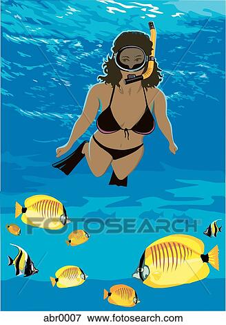 Stock Illustration - diver and fish. Fotosearch