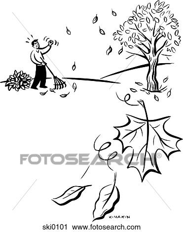 Clip Art - falling leaves b&w. Fotosearch