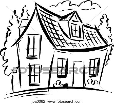 Drawing - family home b&w. Fotosearch