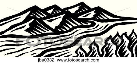 Drawing - flowing river b&w. Fotosearch