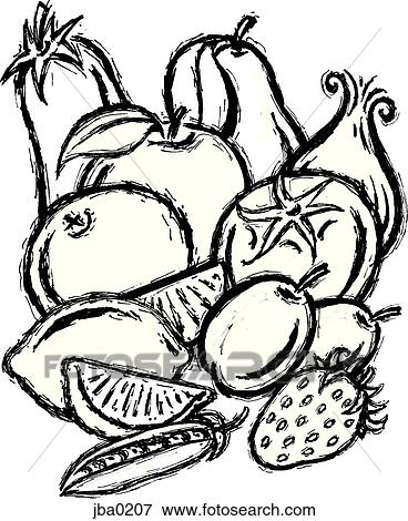 Stock Illustration - fruit and vegetable medley b&w. Fotosearch