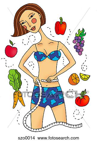 Stock Illustration - girl measuring waist. Fotosearch