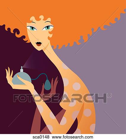 Stock Illustration - girl spraying perfume. Fotosearch
