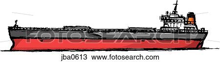 Drawing - grey and red vessel. Fotosearch