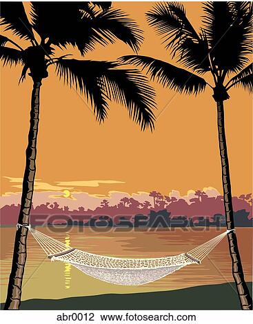 Drawing - hammock between palms. Fotosearch