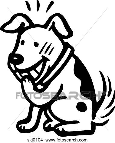 Stock Illustration - happy dog b&w. Fotosearch