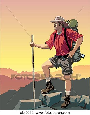 Drawing - hiker in landscape. Fotosearch