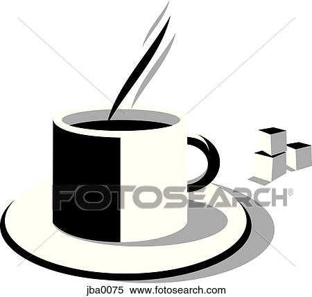 hot coffee and sugar cubes b&w View Large Illustration Stock Illustration - hot coffee and sugar cubes b&w. Fotosearch