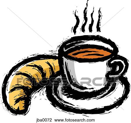 Drawing - hot drink and croissant. Fotosearch