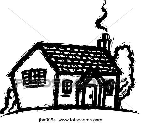Stock Illustration - house with smoking chimney b&w. Fotosearch