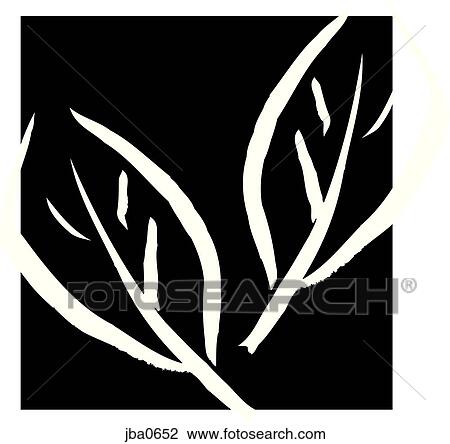 Drawing - leaves in square b&w. Fotosearch