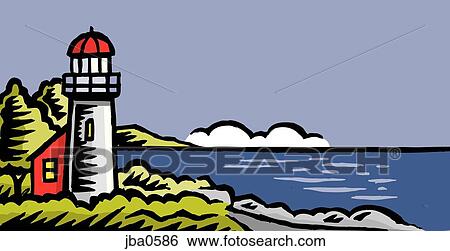 Stock Illustration - lighthouse and house. Fotosearch