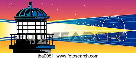 lighthouse at sunset View Large Illustration Clip Art - lighthouse at sunset. Fotosearch