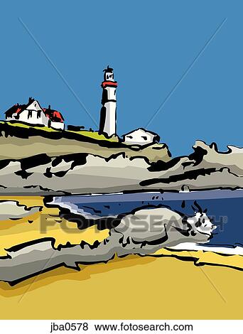 lighthouse in the distance View Large Illustration Stock Illustration - lighthouse in the distance. Fotosearch
