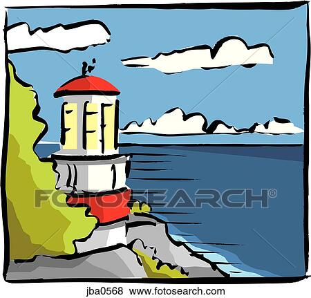lighthouse on a cliff View Large Illustration Stock Illustration - lighthouse on a cliff. Fotosearch