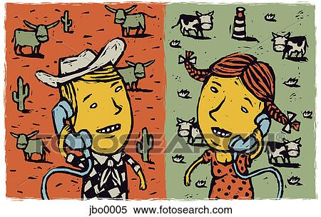 Stock Illustration - man and woman talking on the phone. Fotosearch