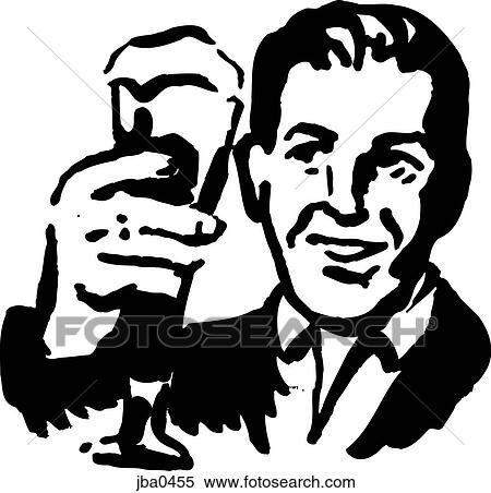 Stock Illustration - man holding up a beer glass b&w. Fotosearch