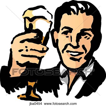 Stock Illustration - man holding up a beer glass. Fotosearch
