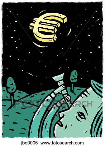 man looking at a euro sign through a telescope View Large Illustration Stock Illustration - man looking at a euro sign through a telescope. Fotosearch