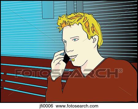 Stock Illustration - man on cell phone. Fotosearch