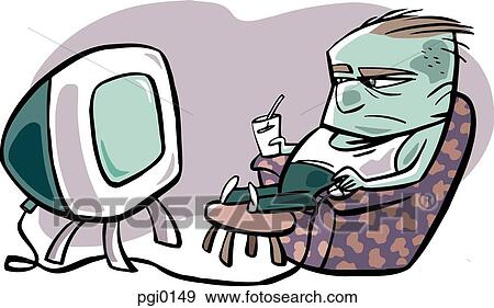 Stock Illustration - man watching movies on his computer. Fotosearch