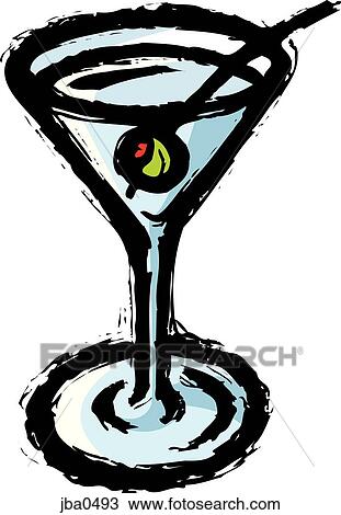 martini with an olive garnish View Large Illustration Drawing - martini with an olive garnish. Fotosearch