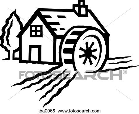 Stock Illustration - mill house b&w. Fotosearch