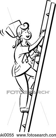 Stock Illustration - nurse on a ladder b&w. Fotosearch