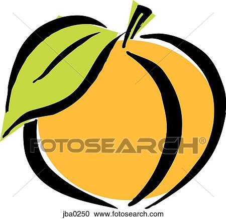 Clipart - peach with green leaf. Fotosearch