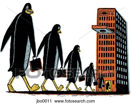 penguins walking towards the computer tower View Large Illustration Clip Art - penguins walking towards the computer tower. Fotosearch